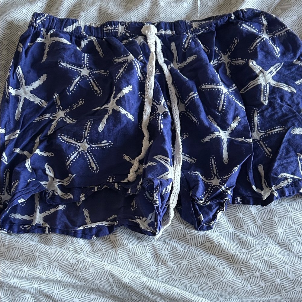 Navy Starfish Print Swim Coverup Shorts - Small